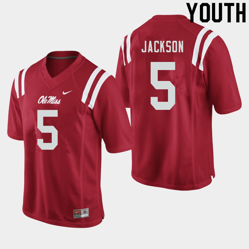 Dannis Jackson Ole Miss Rebels NCAA Youth Red #5 Stitched Limited College Football Jersey ARE8758GM